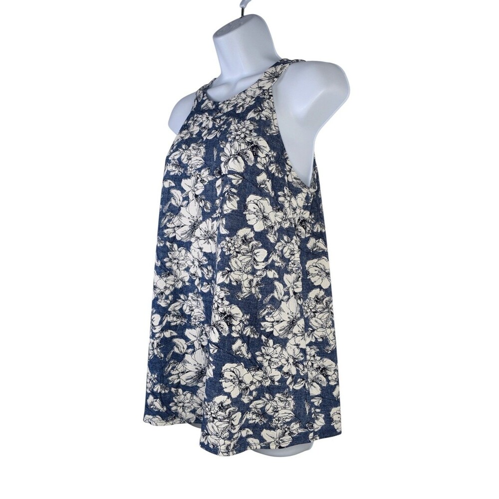 Fortune + Ivy Top Womens S Blue Floral Sleeveless Halter Neck Keyhole Back - Picture 3 of 8